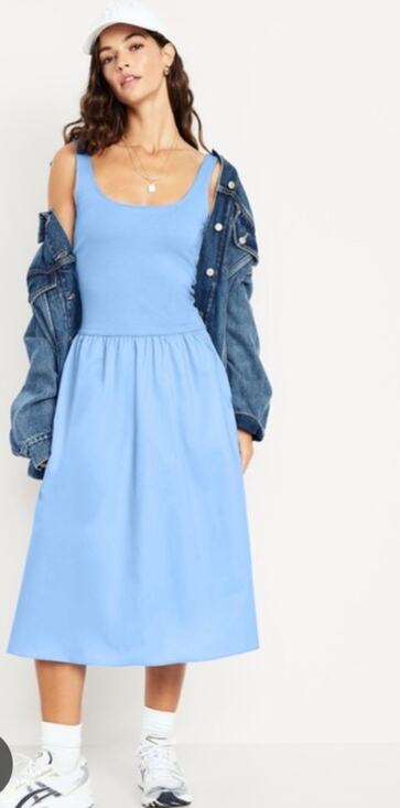 Old Navy Dresses & Skirts - Old Navy Mixed Media Fit & Flare Sleeveless Midi Dress Blue Size Large